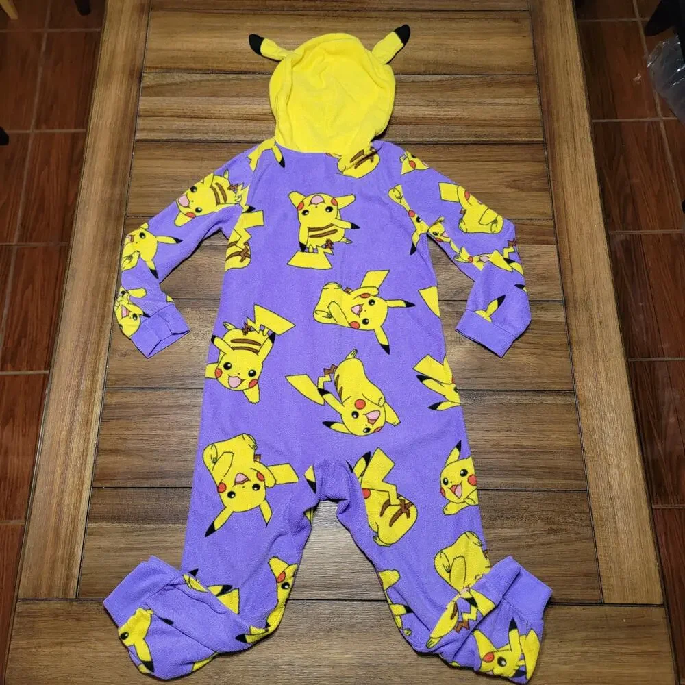 Pokemon Purple & Yellow Hooded Kids Pikachu PJ Fleece Jumper - Size 6/6X
